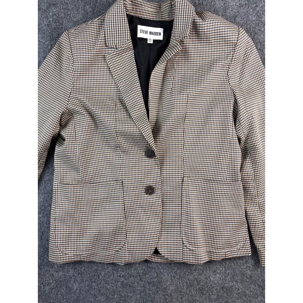 Steve Madden Houndstooth Blazer Jacket Women's XL Brown Black Check Two Button - Picture 5 of 12
